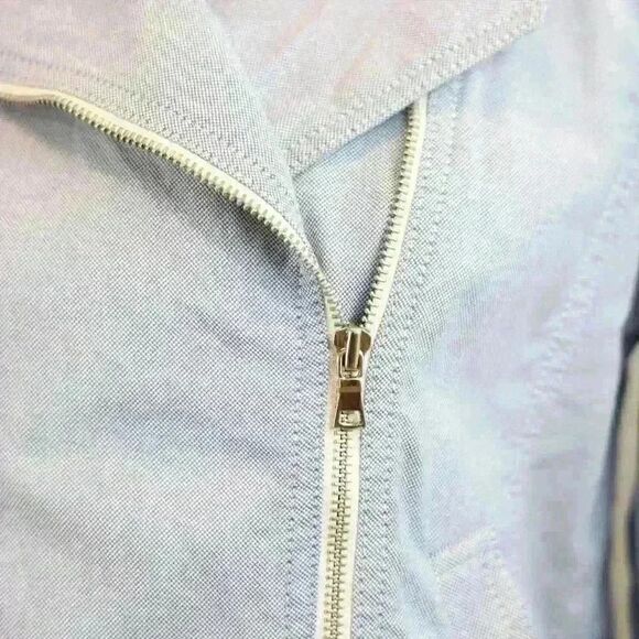 Ann Taylor Baby Blue Denim Cropped Jacket Asymmetrical Zip Size Small Petite - Picture 7 of 7